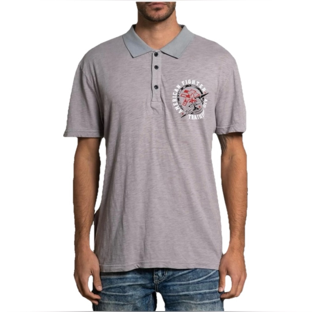 American Fighter x Affliction Men's Polo Shirt Heritage Gray Size Large & XL
